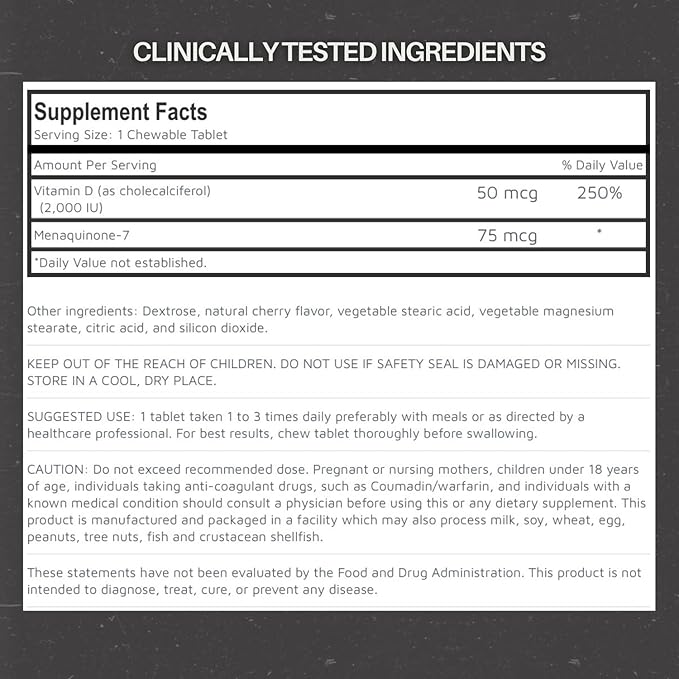 Halal Vitamin D3 + K2 Chewable – Bone &amp Immune Health Support with MK-7 for Heart &amp Muscle Wellness | 90 Tablets – Halal Certified Made in USA