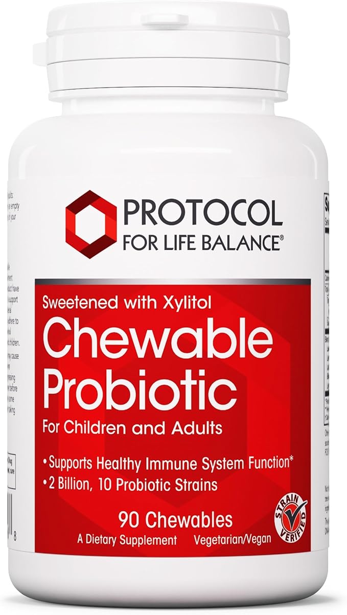 PROTOCOL FOR LIFE BALANCE Chewable Probiotic - 2 Billion CFU - Digestive Health &amp Immune System Support - Xylitol &amp Sorbitol - Lactobacillus Rhamnosus Probiotic - Halal &amp Vegan - 90 Chewab