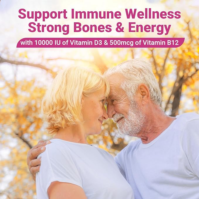 Vitamin D3 B12 Gummies Vitamin D3 10000 IU &amp Methylated B12 500mcg for Adults D3 B12 Vitamin Supplement with Ashwagandha Magnesium Vitamin K2 for Immune &amp Energy Support