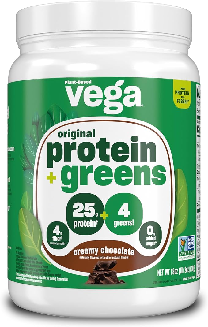 Vega Protein and Greens Protein Powder Creamy Chocolate (11 Servings) 25g Plant Based Protein Plus Veggies Vegan Non-GMO Pea Protein for Women and Men 1.2lbs