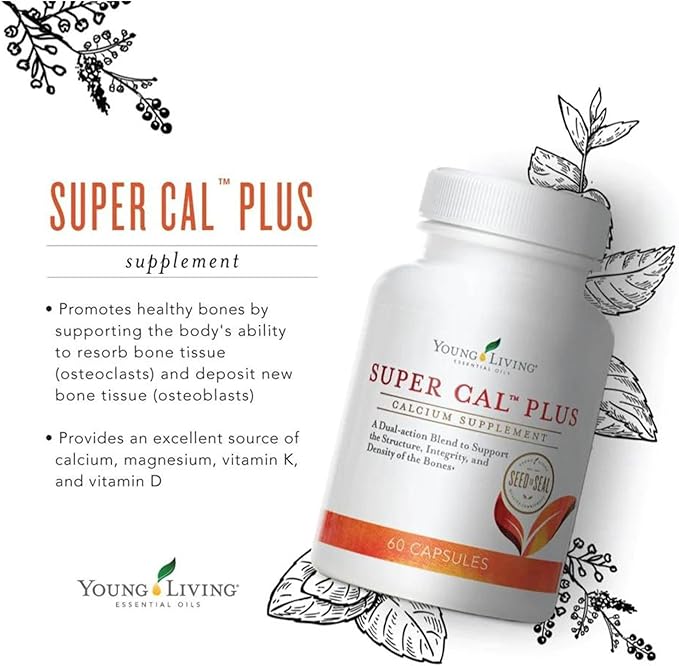 Young Living - Super Cal Plus 60 Capsules | Calcium Mineral Bone Health Supplement | Synergistic Blend of Magnesium Vitamins D &amp K | Essential Nutrients