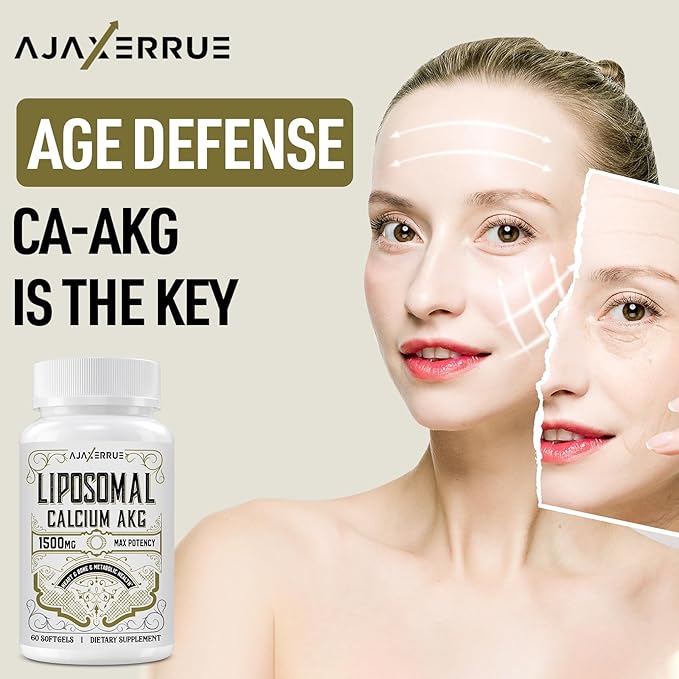 Liposomal Calcium AKG Supplement 1500 MG (Alpha-Ketoglutaric Acid) More Effective Than AAKG Ca AKG for Longevity Age Defense Cellular Energy Metabolic Function 60 Softgels