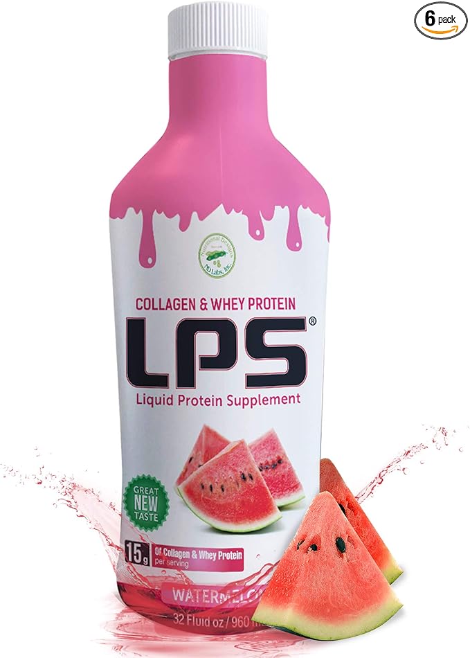 Nutritional Designs Sugar-Free Liquid Collagen &amp Whey Protein Supplement - Non-GMO Drink - Promotes Healthy Skin &amp Hair for Men &amp Women (Watermelon) Pack of 6