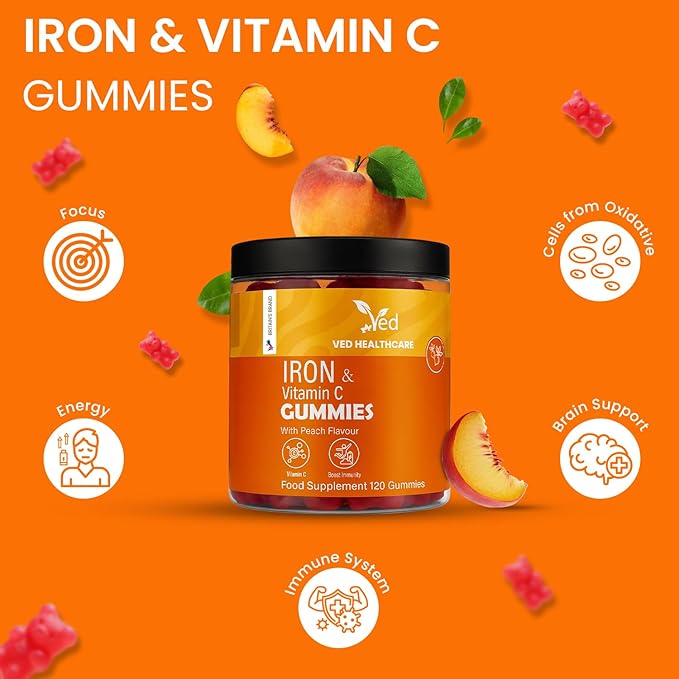 Iron Supplement Gummies 12.5 mg for Women &amp Men - Iron Gummies with Vitamin C - Chewable Prenatal &amp Adult 120 Iron Gummies