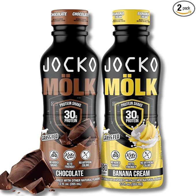 Jocko Fuel Mölk RTD Protein Shakes Bundle - Chocolate &amp Banana Cream (24 Pack Total)