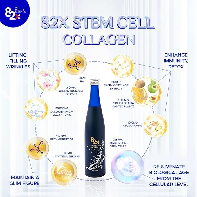 82X Stem Cell Collagen - Marine Collagen Peptides Liquid Drink for Skin Hair Nails from Japan with 82 Fermented Plants Vitamins Minerals &amp Supplements