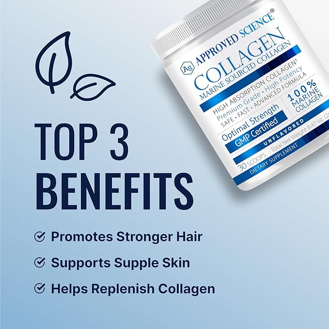 Approved Science Collagen Powder - Unflavored Hydrolyzed Collagen Peptides for Women &amp Men - Marine Sourced - Hair Skin Nails &amp Joints - 150 Scoops - Five Month Supply