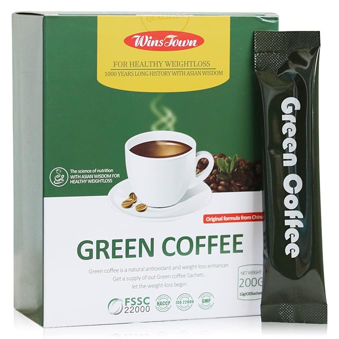 Wins Town Slimming Green Coffee 200g Natural Diet Supplement for Healthy Weightloss 20 Sachets Powder Form