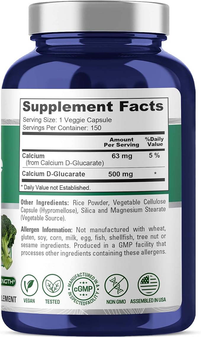 NusaPure Calcium D-Glucarate 500 mg 150 Veggie Caps Vegan Non-GMO Gluten-Free