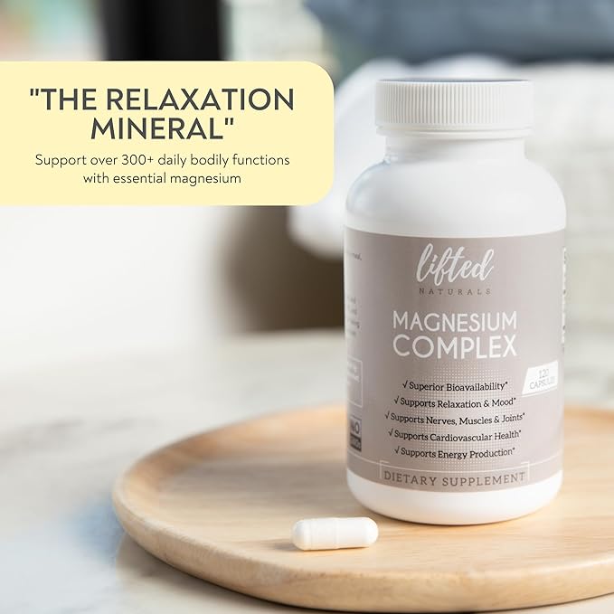 Magnesium Complex - Lifted Naturals Magnesium Supplement w/Bisglycinate Malate Taurate - 120 Capsules - Bioavailable Magnesium Formula for Mood Sleep Energy Support*