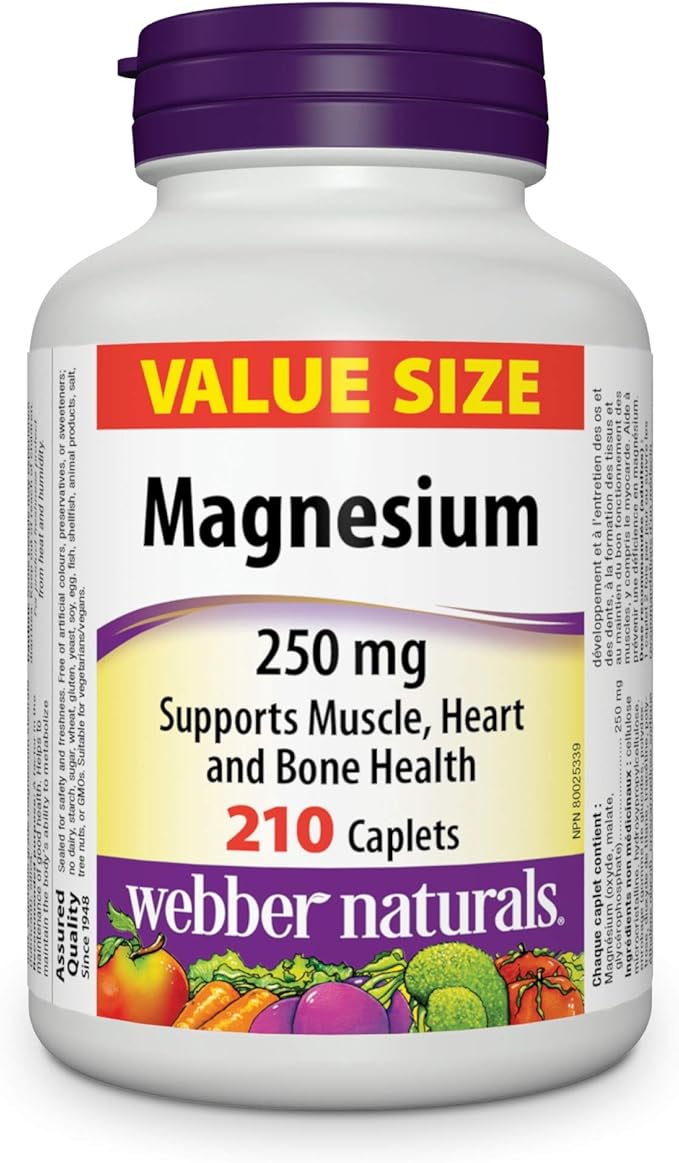 Webber Naturals Magnesium 250 mg 210 caplets Value Size