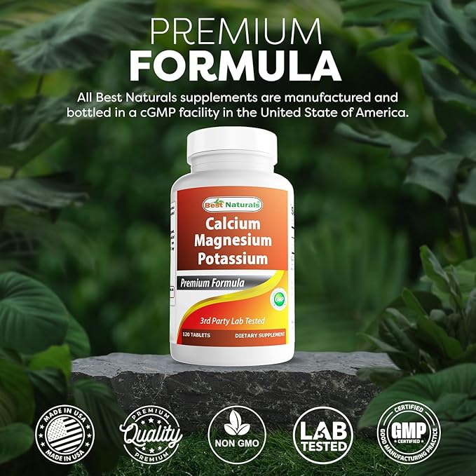 Best Naturals Calcium Magnesium Potassium - 120 Tablets - Non-GMO &amp Gluten Free (Pack of 2)