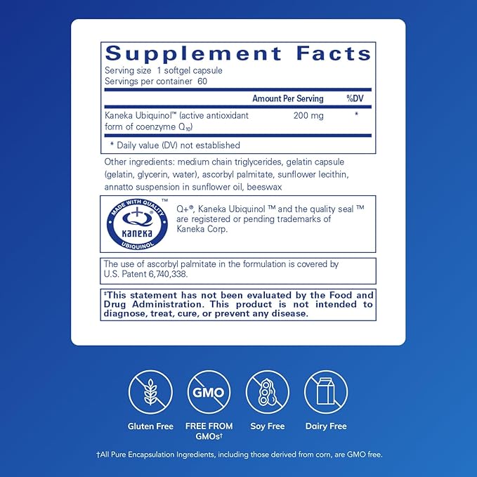 Pure Encapsulations Ubiquinol-QH - 200 mg Ubiquinol - Active Form of Coenzyme Q10 - Heart Health &amp Energy Metabolism Support* - Antioxidant Supplement - 60 Softgel Capsules