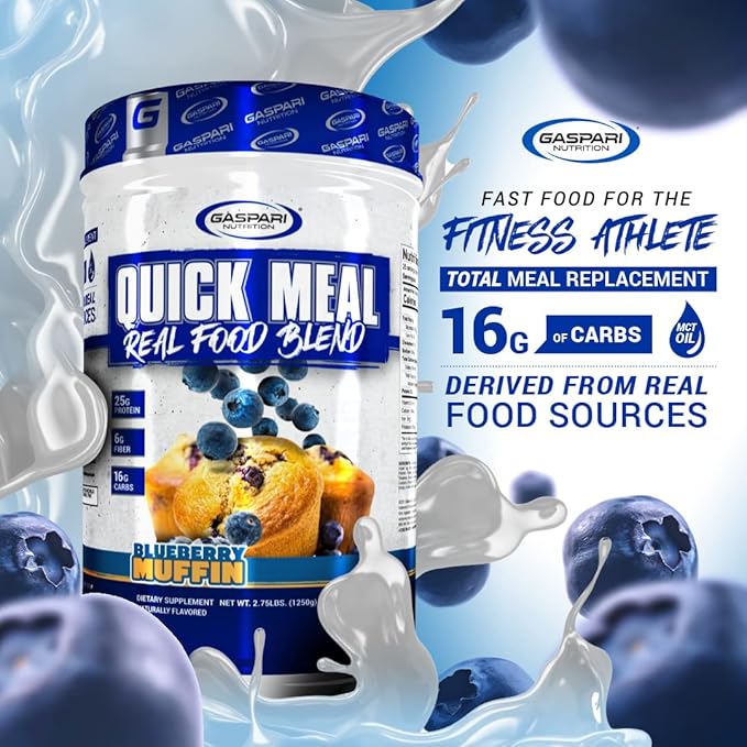 Gaspari Nutrition Quick Meal Total Meal Replacement Protein Shake Complete Protein from Beef Protein Isolate Egg White Protein and Greek Yogurt Protein (2.75 lbs Blueberry Muffin)