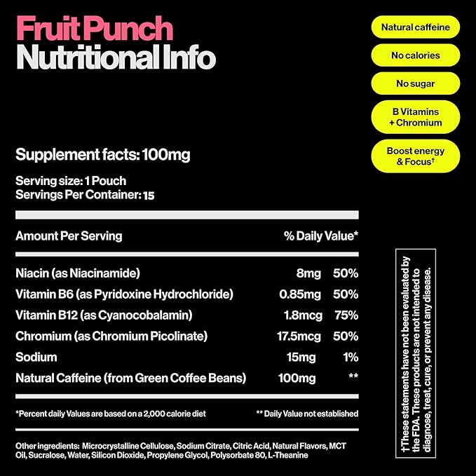 Wip Energy Pouches Sugar Free Blend with 100 MG Natural Caffeine B Vitamins Minerals &amp L Theanine for Energy Support Pre Workout for Active Lifestyles Fruit Punch 3 Cans 15 Pouches per can