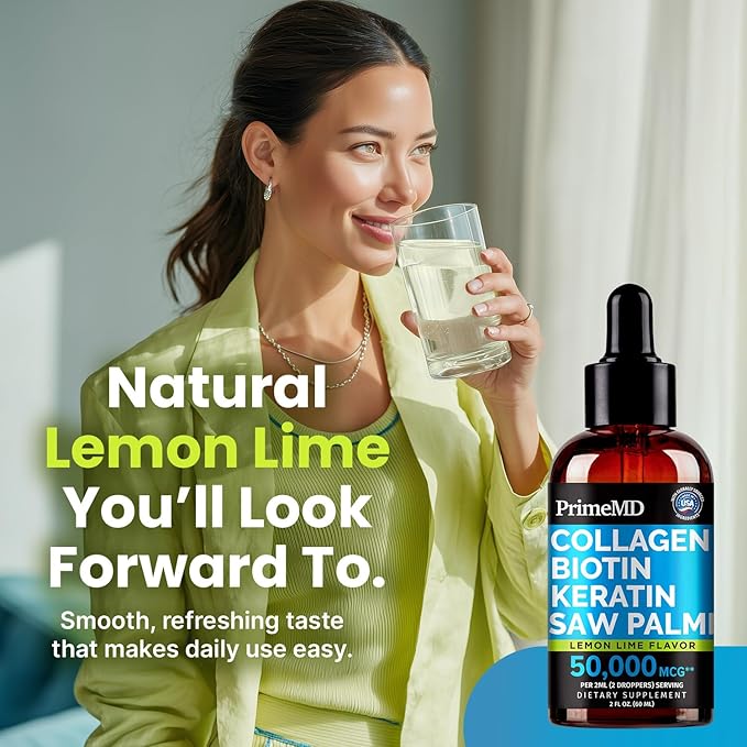 Lemon Lime Liquid Collagen Drops With Liquid Biotin For Radiant Hair Smooth Skin Strong Nails | Daily Peptides Support Collagen For Women &amp Men | Great-Tasting Easy Dropper-Ready 2 Fl Oz (2 P