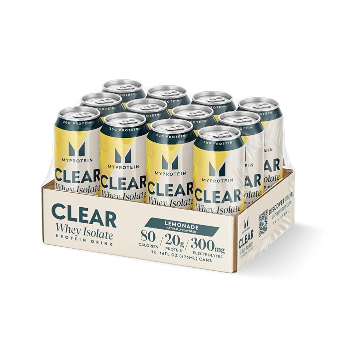 Myprotein Clear Whey Isolate Ready-to-Drink Protein Lemonade 16 Fl Oz Pack of 12 20g Protein 80 Calories Sugar-Free Refreshing Fruity Flavored Beverage for Superior Performance