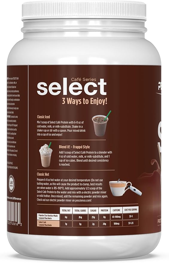 PEScience Select Cafe Protein Coffee Flavored Powder 100mg Caffeine 20g Iced Protein Coffee Powder or Creamer - Iced Mocha 20 Servings