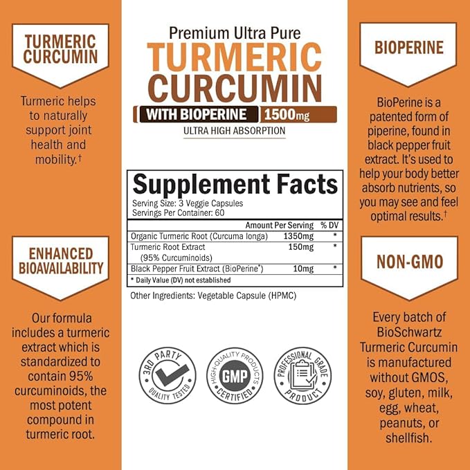 Triple Strength Omega 3 Fish Oil Softgels (2 Month Supply) Plus Turmeric Curcumin with Black Pepper Extract 1500mg Complex (2 Month Supply)