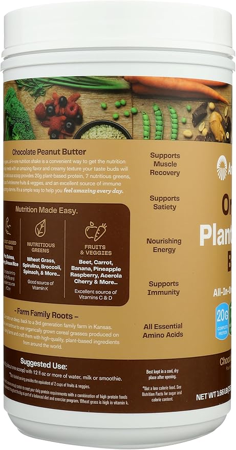 Amazing Grass Organic Plant Protein Blend: Vegan Protein Powder New Protein Superfood Formula All-In-One Nutrition Shake With Beet Root Original 18 Servings (Chocolate Peanut Butter)