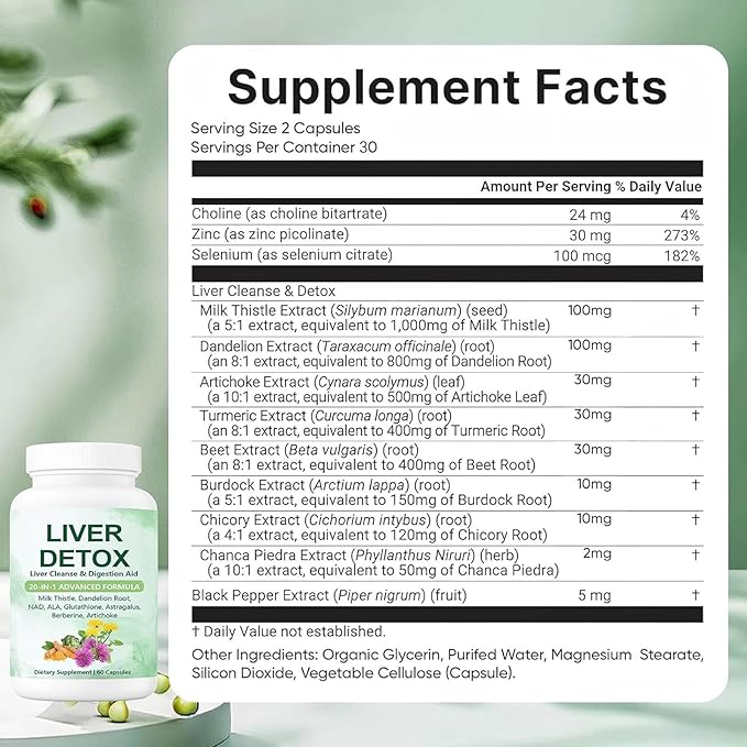 Nutrapure Liver Detox Capsules Nutrapure 20-in-1 Liver Detox Supplement with Milk Thistle Dandelion Root Turmeric Artichoke Leaf for Liver Cleanse &amp Digestion Aid Health - 60 Capsules (1)