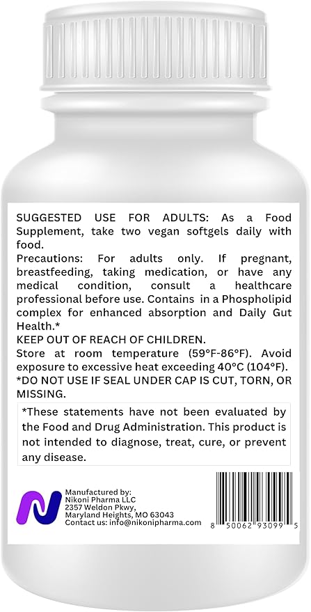 Nikoni® Calm Relax Phospholipid Complex | Enhanced Absorption Formula | 60 Vegan Softgels