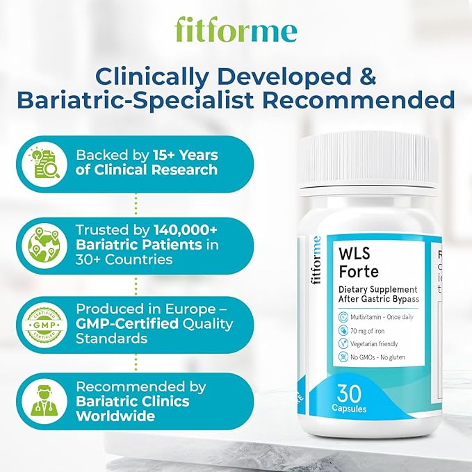 FitForMe Bariatric Multivitamin with Iron Tailored for Gastric Bypass Surgery – One-a-Day Capsule 30-Day Supply Easy-to-Swallow WLS Forte Capsule Scientifically Formulated – for Men &amp Women