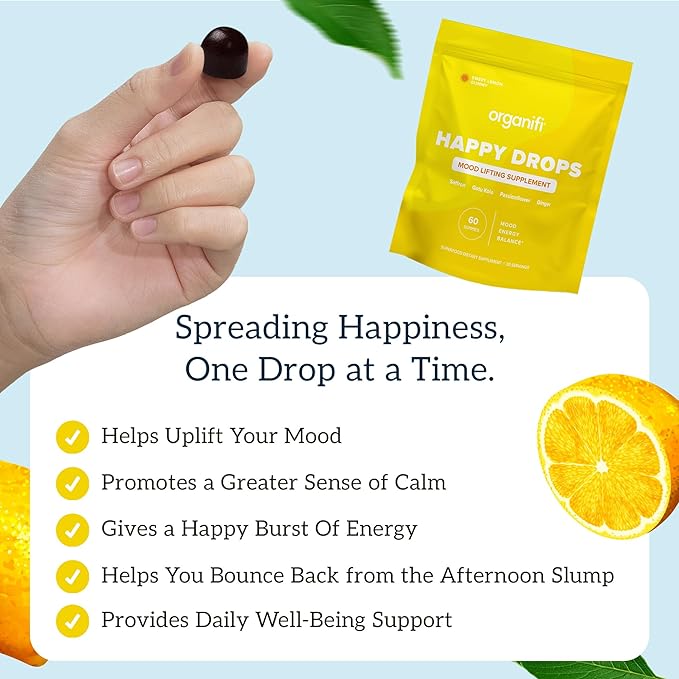 Organifi Strength and Mood Bundle - 30 Servings of Creatine Cherry Chews and Lemon Happy Drops - Delicious Creatine Monohydrate and Calming Saffron Gummies for Men and Women
