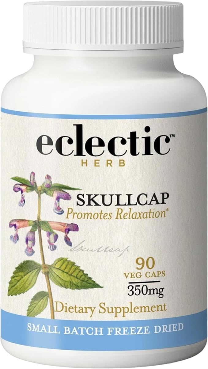 Eclectic Herb - Skullcap Capsules | Natural Sleep Calm &amp Relaxation Support | Herbal Supplement | Vegan Non-GMO Gluten Free Raw Freeze-Dried (90 CT | 350 mg)