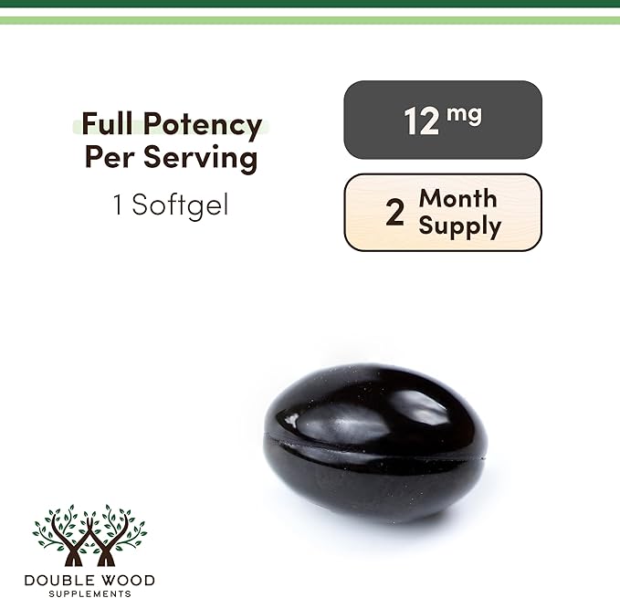 Astaxanthin 12mg Max Strength (Only Patented Astaxanthin (Astrareal) with 70+ Human Clinical Trials - World's Most Studied Brand) Grown Harvested and Made in The USA (Astaxantina) by Double Wood