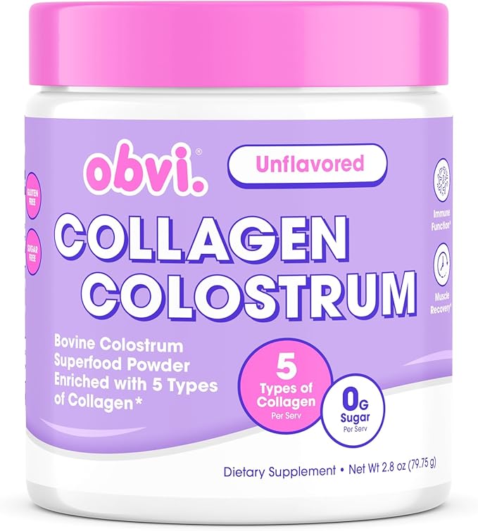 Obvi Collagen Colostrum - Collagen Colostrum Supplement for Daily Wellness - Supports a Healthy Gut Skin Rejuvenation &amp Immune Health - Gluten-Free &amp Sugar-Free - Unflavored - 2.8 oz (25 Serv