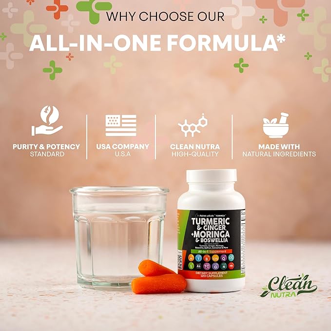Turmeric Moringa Supplement | Ginger Boswellia Saffron - Supplement for Women and Men with Ceylon Cinnamon Tart Cherry Quercetin Garlic Nettle Holy Basil - 3Pack