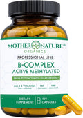 Mother Nature Organics Methylated B Complex – Bioactive B Vitamins with Methyl B12 B1 B3 Niacin B6 Folate &amp Biotin – Supports Energy Brain Heart &amp Metabolism – 120 Capsules Non-GMO Glu