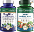 Purity Products Bundle - MagBlue + Men's Perfect Multi - MagBlue (Magnesium Bisglycinate Chelate Buffered + Vitamin D3 +More) - Men's Perfect Multivitamin - Supports Healthy Vitality Energy + More