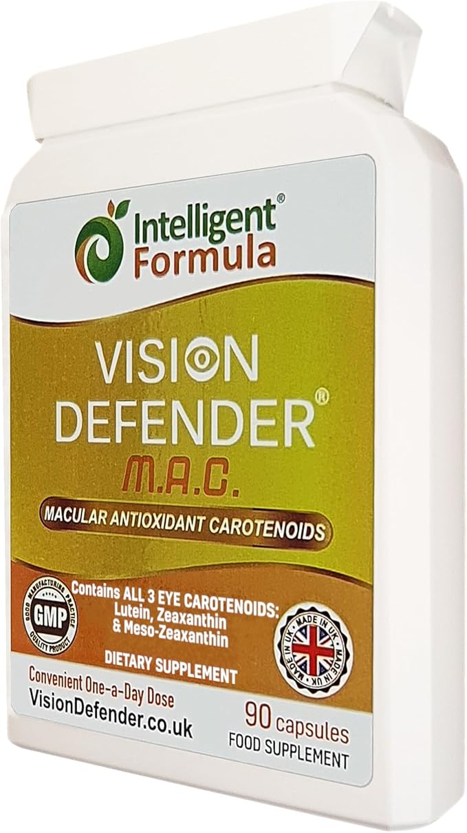 Vision Defender MAC Eye Supplement: Lutein Zeaxanthin &amp Meso-Zeaxanthin Triple Antioxidant Carotenoids for Eye Health and Eyesight (90 Capsules/One Capsule Daily) Made in UK