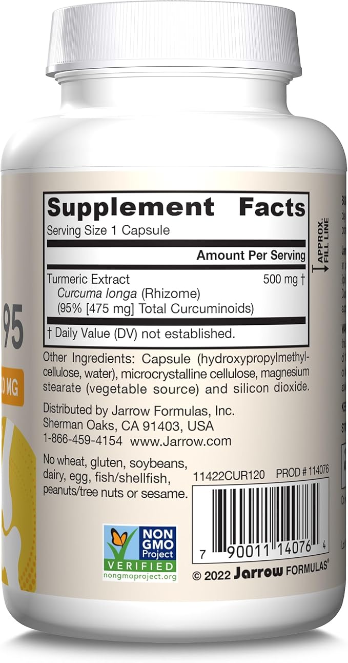 Jarrow Formulas Curcumin 95 500 mgTurmeric Curcumin Extract for Antioxidant Support Bone and Joint Support Dietary Supplement120 Veggie CapsulesUp to 120 Servings Pack of 12