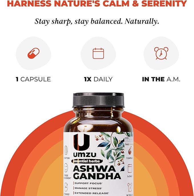 UMZU Ashwagandha 30 Day Supply – Advanced Stress Support Supplement with Prolanza Extended Release – Naturally Supports Healthy Stress Response Mood Calmness Cognitive Function and Daily Balance