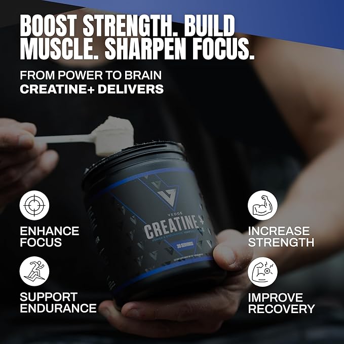 VEDGE Vanilla Protein Powder Creatine Monohydrate and Vegan Omega 3 Complete Vegan Performance Stack for Muscle Strength Endurance &amp Recovery Superfood Vitamin A Vitamin C and Amino Acids