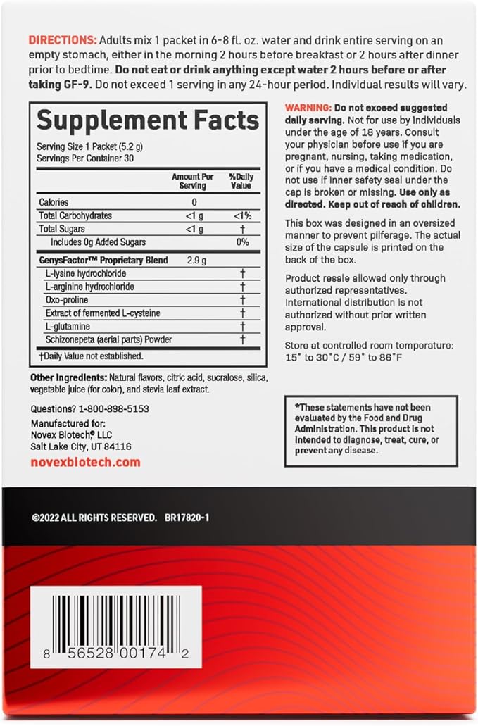Novex Biotech GF-9 – HGH Boosting Supplement for Men – Workout Complex for Men – Supports Energy Endurance Sleep 30 Sachets Fruit Punch
