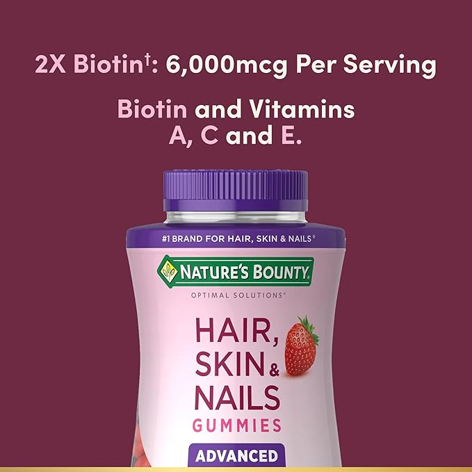 Nature's Bounty Optimal Solutions Advanced Hair Skin Nails 2X Biotin 80 Strawberry Gummies 40 Total Servings (Pack of 3)