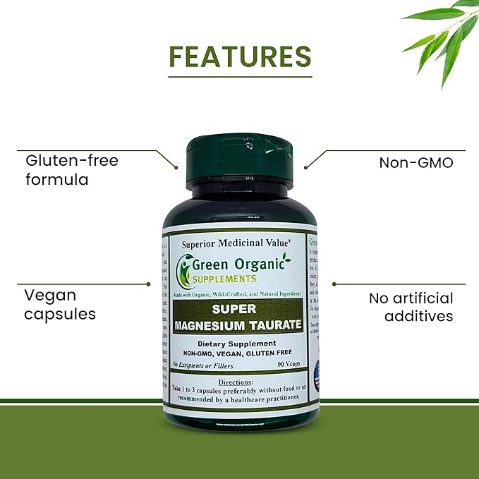 Magnesium Taurate High Absorbable 90 VCaps Non-GMO Vegan &amp Gluten Free Made with Organic Wild-Crafted and Natural Ingredients (Pack of 4)
