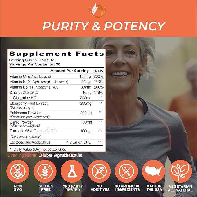 THE ENCLARE NUTRITION 10 in 1 Immune Support Booster Supplement with Echinacea Vitamin C and Zinc Turmeric Ginger B6 Elderberry for Adults Immunity Defense Vitamins Made in USA Veg Cap 60 Ct (1)