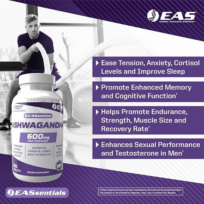EAS Experimental and Applied Sciences Ashwagandha 600mg | Supports Improved Relaxation &amp Mental Clarity | Strength &amp Muscle Recovery | Better Absorption with Cyclosome Delivery | 90 Tablets