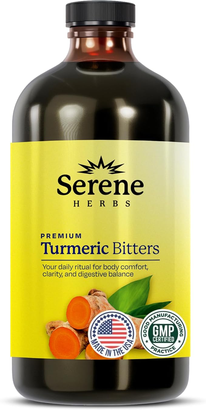 Serene Herbs Liquid Turmeric with Black Pepper - Turmeric Shots Curcumin Supplement 1000mg Extra Strength Herbal Drink Digestive Bitters for Bloating Relief Joint Health Energy &amp Clarity - 16oz