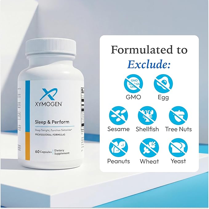 XYMOGEN Sleep &amp Perform - Magnesium &amp Ashwagandha Supplement for Sleep &amp Brain Performance Support - Chelated Magnesium with Shoden Ashwagandha - 60 Capsules