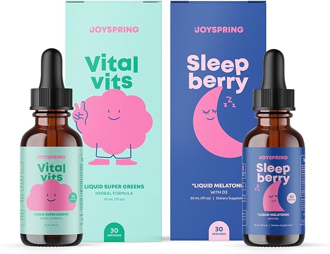 JoySpring Multivitamin &amp SleepBerry Bundle | Kids Vitamins &amp Minerals Naturally Sourced Non-GMO Non-Alcoholic Liquid Formula Immunity Health Support | Vegan &amp Vegetarian Supplements