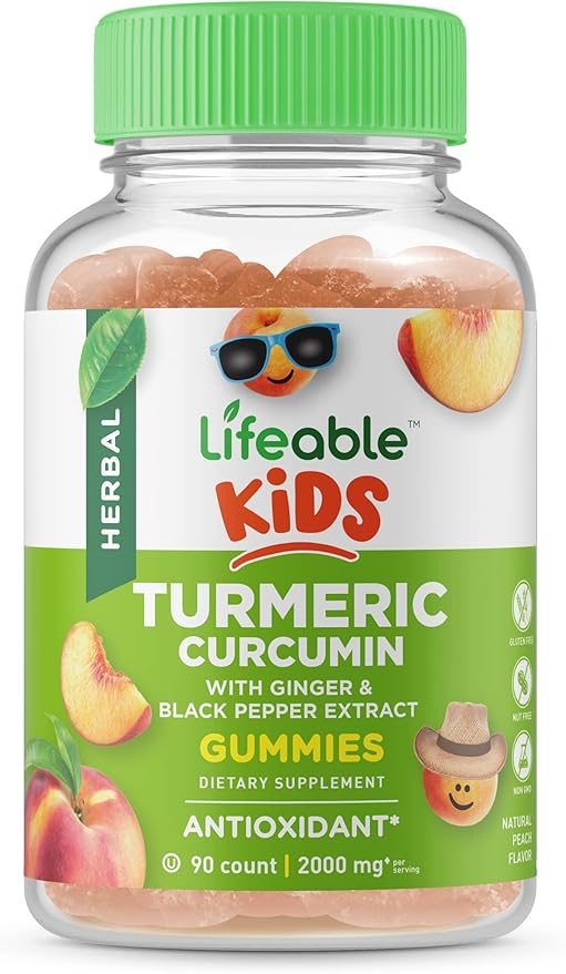 Lifeable Biotin Kids + Turmeric Curcumin Kids Gummies Bundle - Great Tasting Vitamin Supplement Gluten Free GMO Free Chewable Gummy