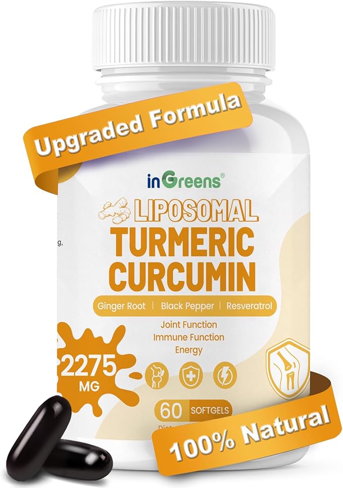Turmeric Supplement 2275mg 95% Curcumin Liposomal Curcumin for Best Absorption Curcumin Supplement for Joint Support Bottled in USA - 60 Softgels