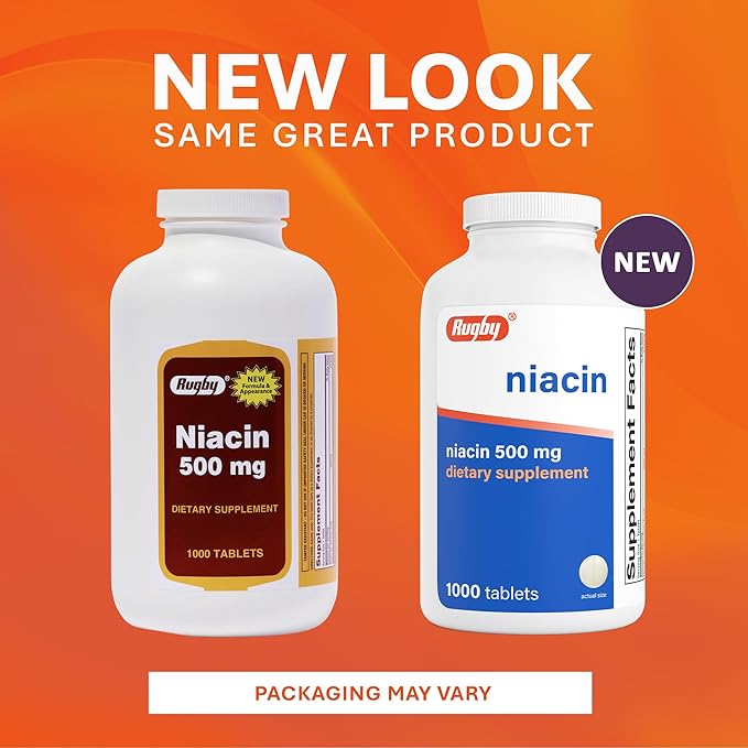 Rugby Niacin 500mg - Vitamin B3 Supplement for Men and Women - 1000 Tablets (2-Pack)