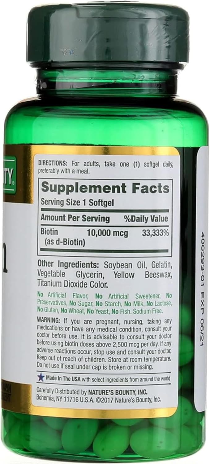 Nature's Bounty Biotin 10000 mcg Ultra Strength Rapid Release Liquid Softgels 120 ea (Pack of 2)